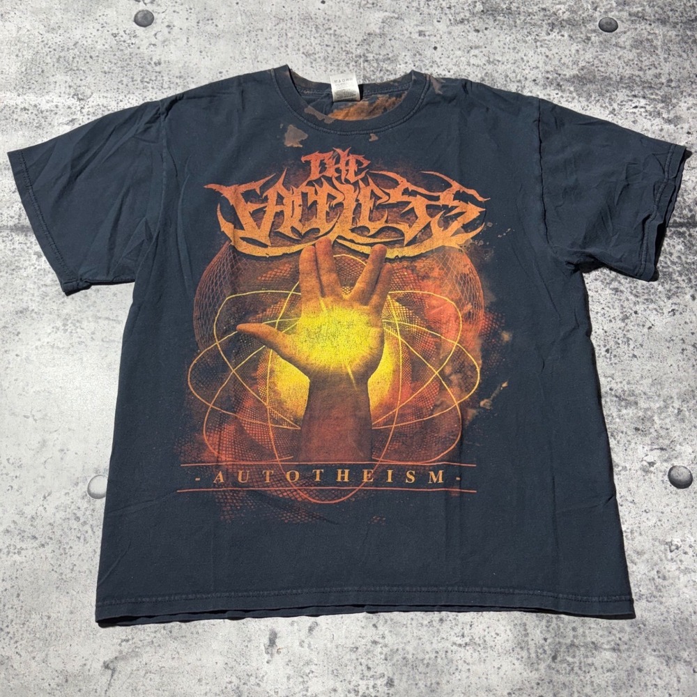 00s The Faceless Autotheism Band Large‎ Fruit of the Loom Black Bleached T-Shirt